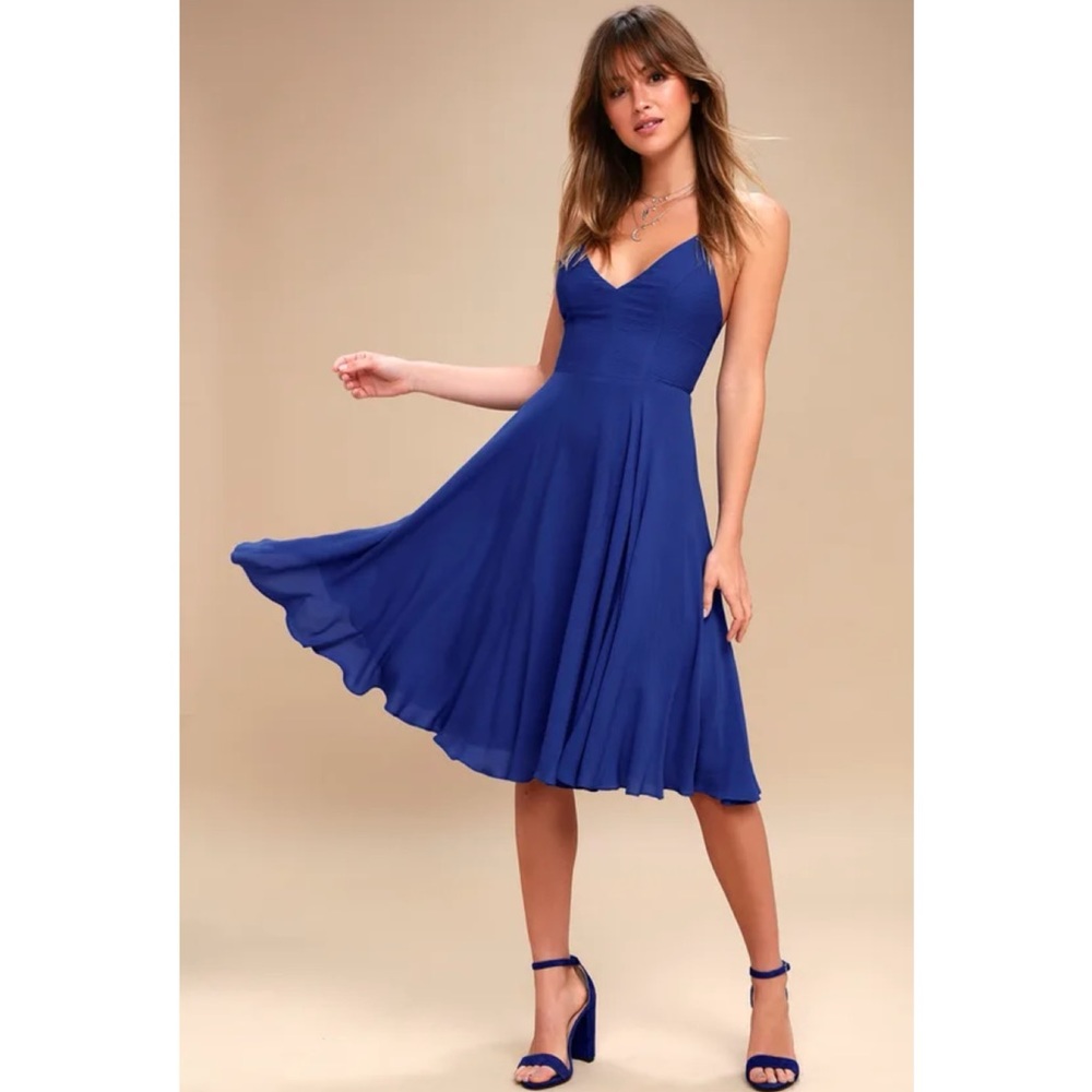 NWT Lulus Troulos Royal Blue Lace-Up Midi Dress Size XS